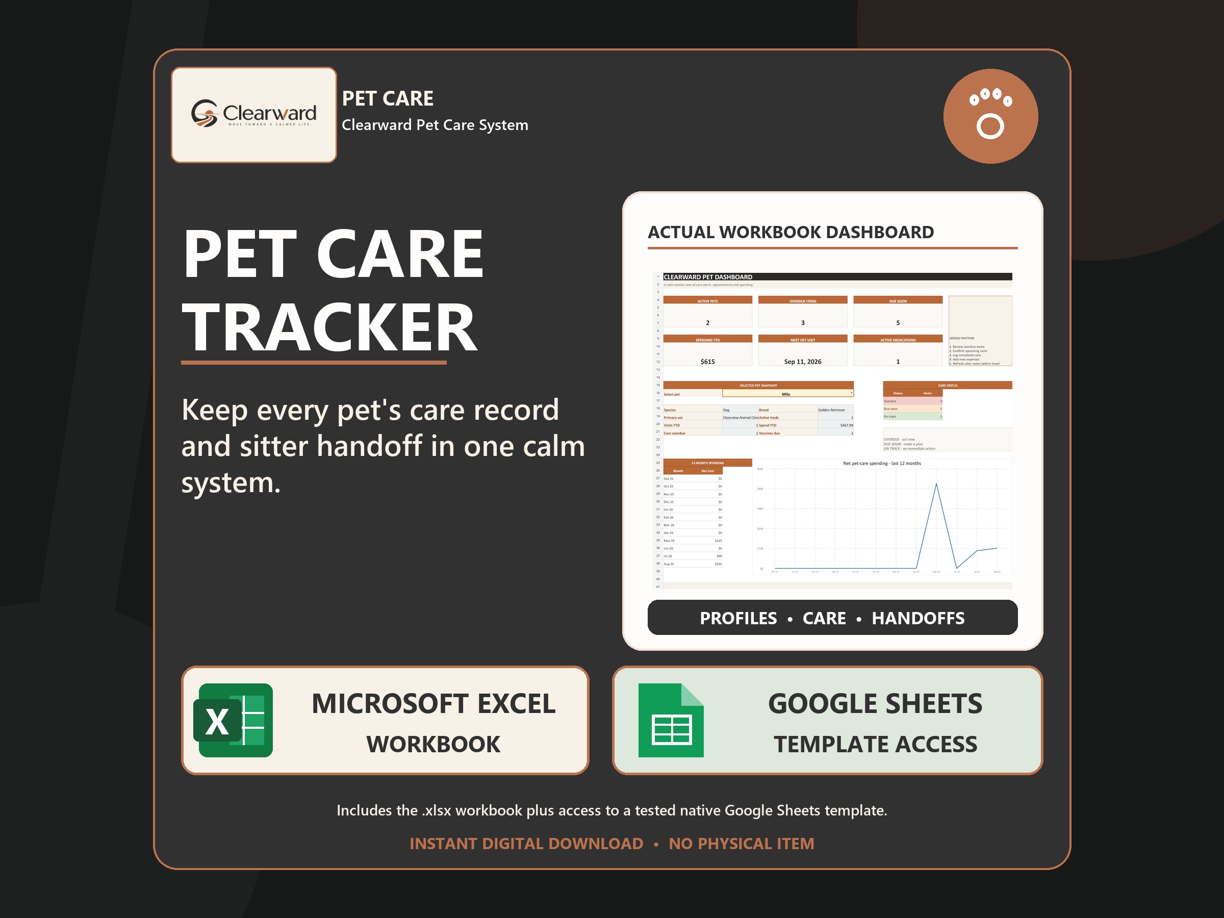 Clearward Pet Care digital spreadsheet system overview
